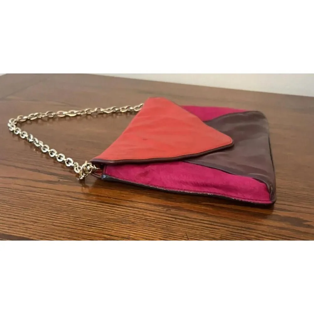 Banana Republic Womens Medium Multicolor Leather Envelope Clutch Bag Chain Strap